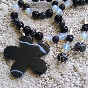 Handmade Gemstone Necklace Set Black Blosom